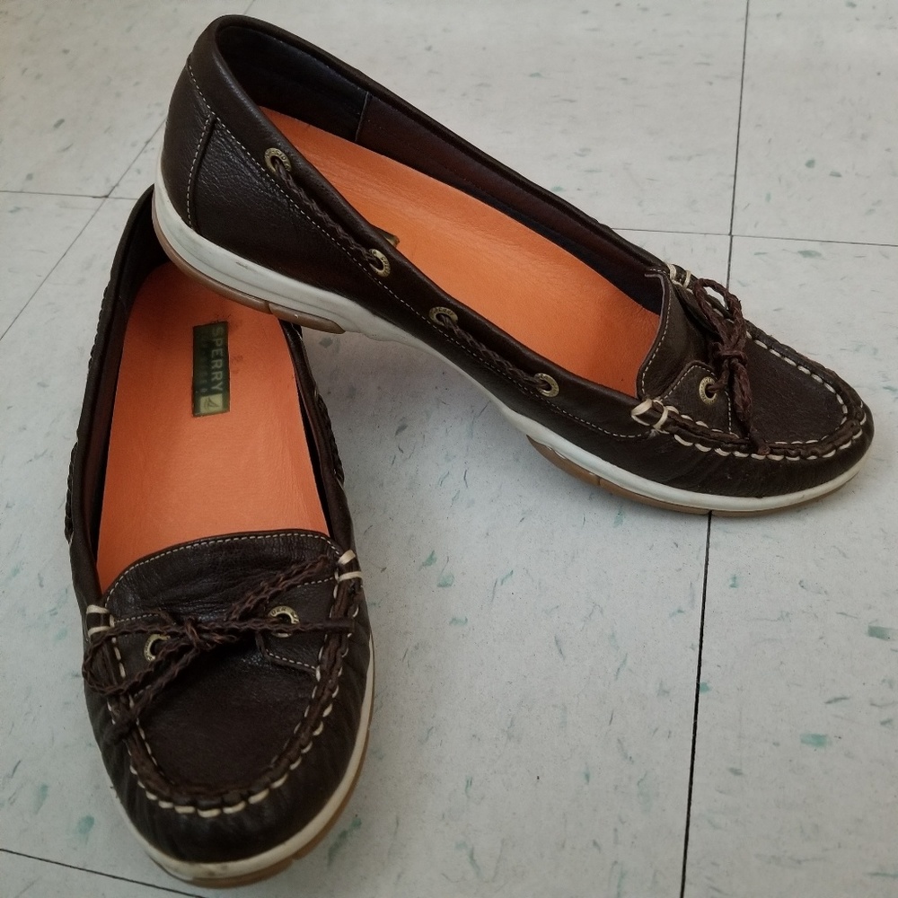 Sperry Topsider Leather Dark Brown Boat Shoes 7M